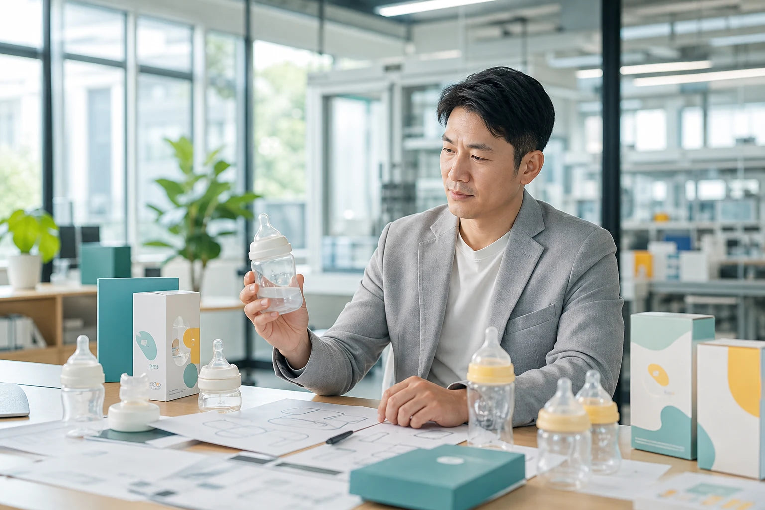 DoraPony founder reviewing baby feeding product samples