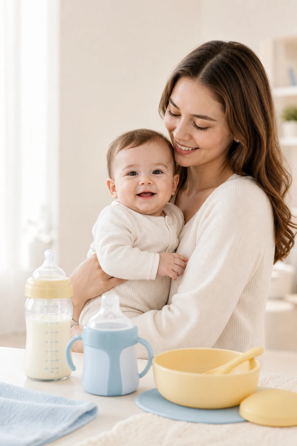 Mother and baby using DoraPony feeding products