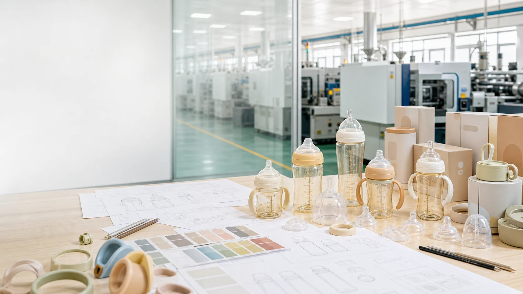 Baby feeding products, packaging, color references, and drawings prepared for an OEM & ODM project brief